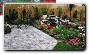 Pond and waterfall by patio